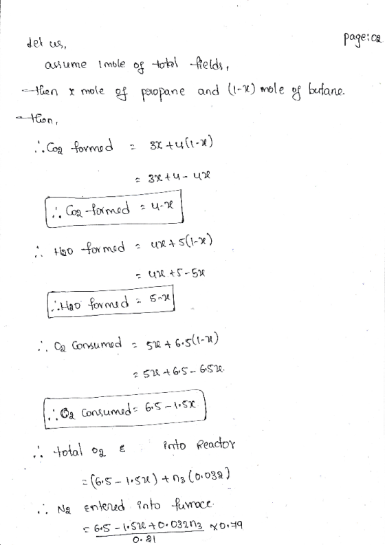det es, page: ca. assume imole of total fields, --thien x mole of propane and (1-2) mole og berlane. thon, ..Cog formed = 84