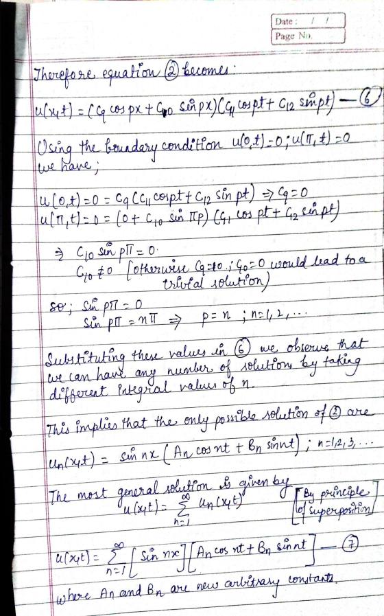 Date: 1 Page No. Therefore equation @ becomes: uſset) =( 6 cos px + Cro scapx)CG cos put + G12 sempt) Using the boundary cond