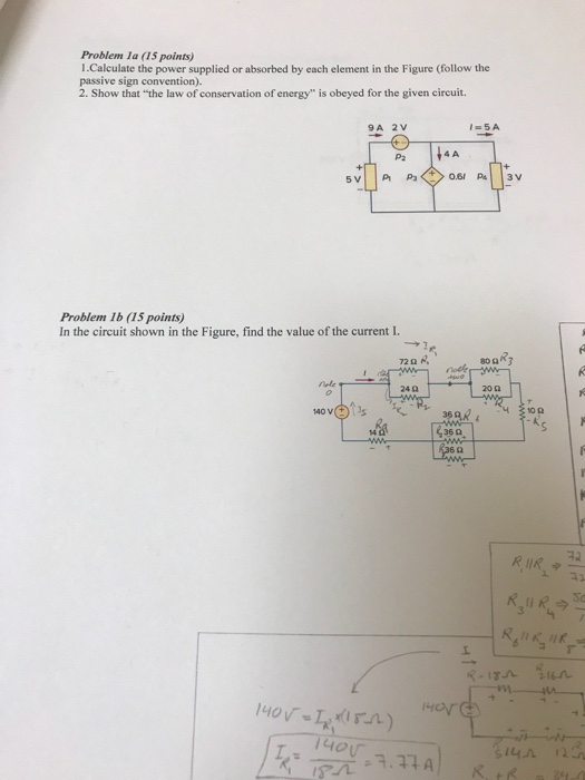 Problem la (15 points) 1.Calculate the power supplied or absorbed by each element in the Figure (follow the passive sign conv