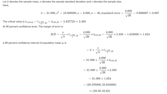 Letī denotes the sample mean, s denotes the sample standard deviation and n denotes the sample size. Here, c= 31.000, sa = 16
