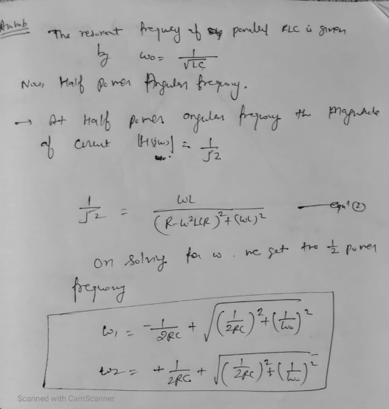 Anmb The resument frequey of sig parallel FLC ü giren by was site Now Half pomen Angular frequony. At Half pomen orgulen freg