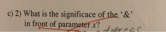 c) 2) What is the significace of the & in front of parameter x?
