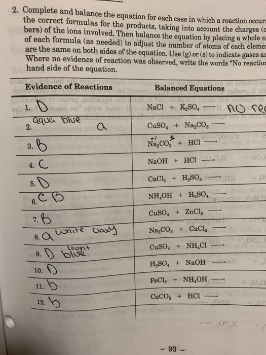 aqua blue a 3. B 2. Complete and balance the equation for each case in which a reaction occuri the correct formulas for the p