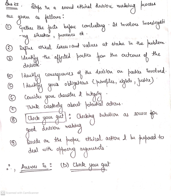 stus 25 , in a sound ethical decision Steps as follows: au situation ) processes et 2. the decisio LO (5) making process give