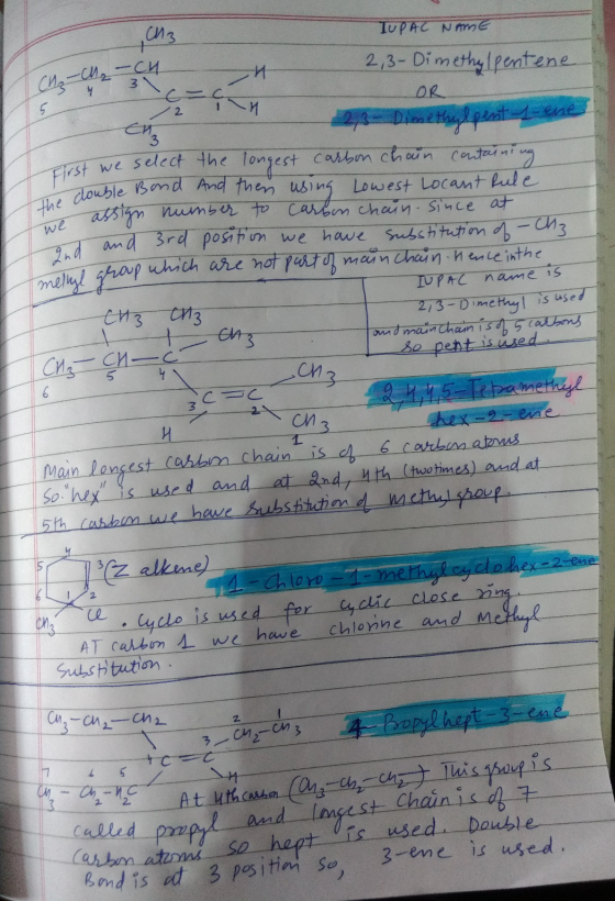 TUPAC NAME 2,3-Dimethylpentene OR U- the double Be we Trst we select the longest carbon chain containing ouble Bond And then