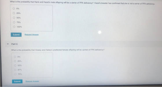 What is the probability that Hank and Hazels male offspring will be a carrier of PFK deficiency? Hazels broeder has confirm
