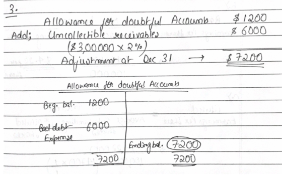 $1200 $ 6000 Add; Allowance you doubtful Accoumbo. Umcollectible seeceivables als 18300000 x 2°%) Adjurmor or Dec 31 + $7200