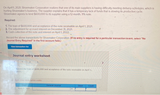 On April 1, 2021, Shoemaker Corporation realizes that one of its main suppliers is having difficulty meeting delivery schedul