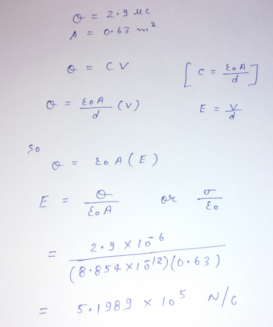 2 A=0.63 Eo A 2.9 メ 10 (8.854x16*)(6.63) S1989x o NG 5