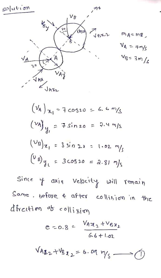 solution 771 VB VBY 10 Bar MA= mg VA = 7 m/s NB= 3 m/s 20 WAY Z VAR (VA)x, = 7C0320 -- 6.6 m/s (VA) y, 7 sin 20 = 2.4 m/s (UB