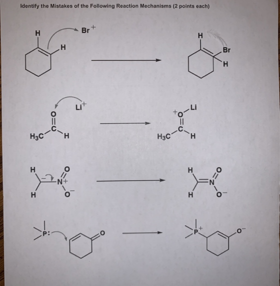 Identify the Mistakes of the Following Reaction Mechanisms (2 points each) m I H3C H3C *c-60 min 1 F II ° -