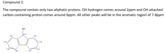Compound 2: The compound contain only two aliphatic protons. OH hydrogen comes around 2ppm and OH attached carbon containing