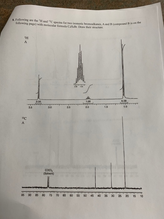 8. Following are the Handic spectra for two isomeric hromalkancs, A and B (compon following page) with molecular formula C.H