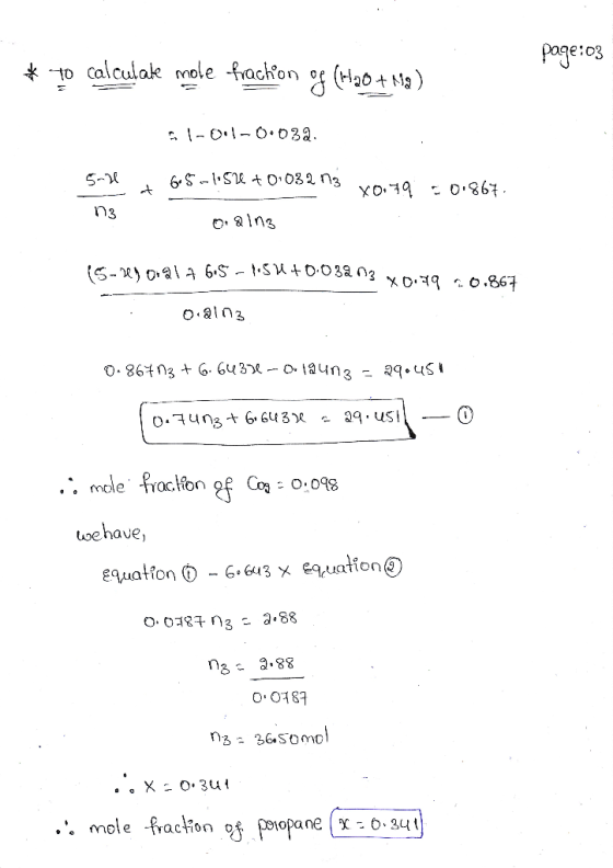 page:03 * to calculate mole frachon of (Ha0 + Mg) 1-01-0.032. 5-2 6.5-1.50 +0.032 03 X0.79 0.867. n3 ording (5-1)0914 6.5 - S