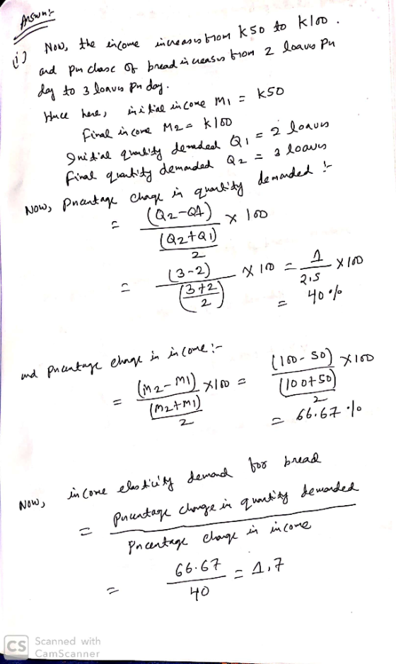 Now, the income increasis from a encome increasybrom k50 to kloo. pm clase of bread is ceases from 2 loaus Pu and day to 3 lo