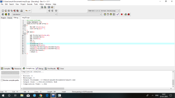 Executing) - Dev-C+5.11 File Edit Search View Project Execute Tools AStyle WindowHelp 鳳鳳 日,8. TDM-GCC 4.9.2 4-bit rofiling (g