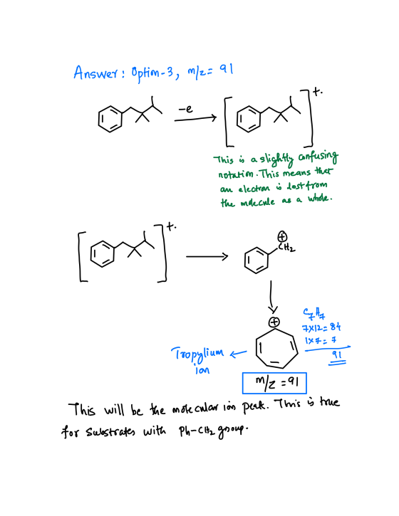 Answer: Optim-3, M2=91 t. -e [x4] This is a slightly confusing notation. This means that an electron is lost from the molecul