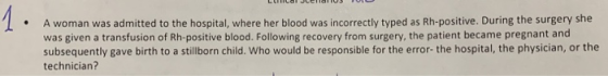 A woman was admitted to the hospital, where her blood was incorrectly typed as Rh-positive. During the surgery she was given