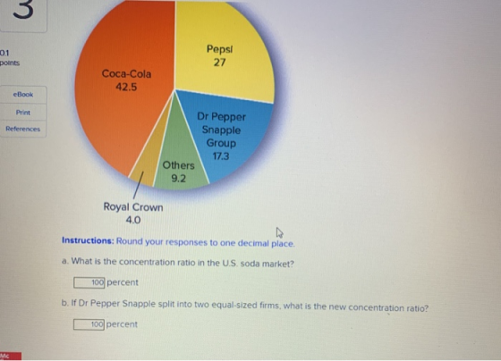 Pepsi 27 points Coca-Cola 42.5 eBook Print References Dr Pepper Snapple Group 17.3 Others 9.2 Royal Crown 4.0 Instructions: R