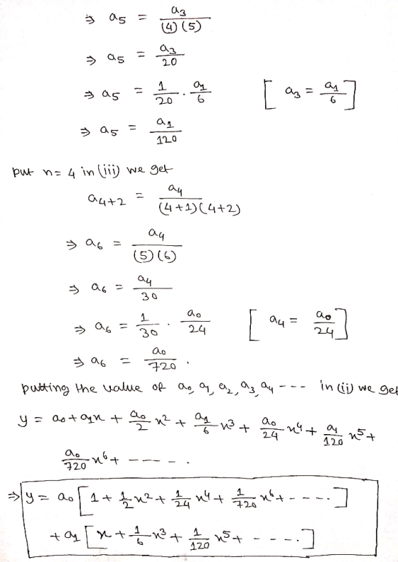 az as (6 (5) az als an * a5 1 20 [ azzal y as 120 put n=4 in (iii) we get an (4+1) (472) a4+2 Ox4 ( 516) au > a= 30 ao co au
