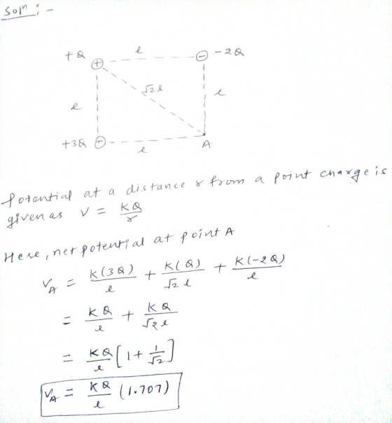 Vn s 이 t & 一2队 -Po ontį al at a distance Y from a fri nt change ic venes V= k & Here,ner potential at fointA 42L 뜻[i+古]