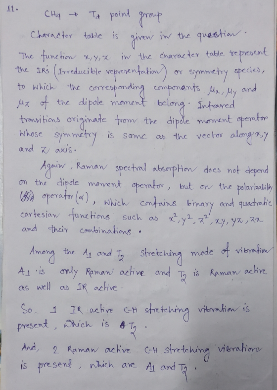 11. CHA & Ta point group Character table is given in the question. The function x, y, z in the character table represent the