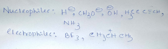 Nucleophiles: H CHO OH, Heeescht NH3 electrophiles. Bf3 eltzelt er