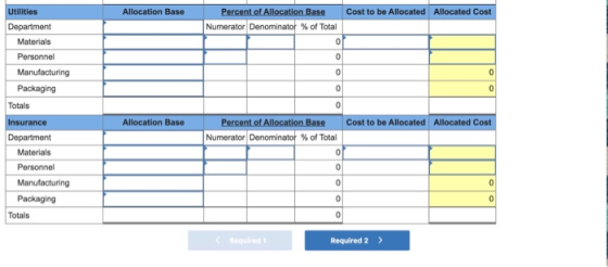 Utilities Allocation Base Cost to be Allocated Allocated Cost Percent of Allocation Base Numerator Denominator % of Total Dep