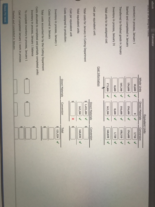 eBook Ons Calculator we assigne cosus Equivalent Units Direct Materials Conversion Whole Units Inventory in process, January