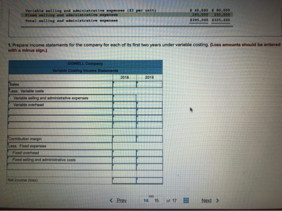 Variable selling and administrative expenses ($2 Fixed selling and administrative expenses Total selling and administrative e
