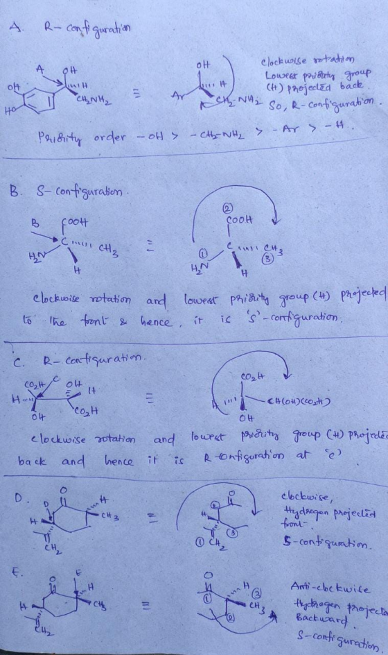 A R-configuration 애 A OH | I CANH₂ = Ar clockwise rotation Lowest pridety group u 14 (H) projected back.. inch NH₂ So, R-conf