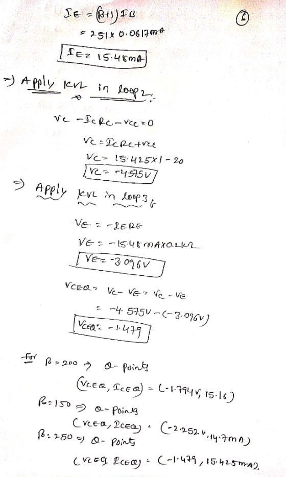 AIE = (+1) FB 251* 0.06171 SEZ 15.486 Энерlу ем іn dое - ve Ic Rc-Vcc=0 Vc=ICRetree VC= 15.425x1 - 20 [re=r4.5750] - Apply Kv