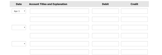 Date Account Titles and Explanation Debit Credit Apr. 1