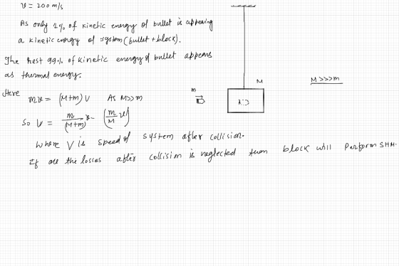 2= 200 mis As only 4% of kinetic energy of bullet is appearing a kinetic energy of system (bullet + block). The rest 9g.), of