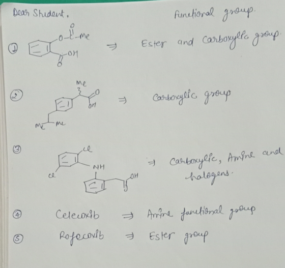 Dear Shident, functional group. co-c-me i Ester and carboxyllo group. DOM o carboxylic groups O and NH = Carboxylic, Amine yo