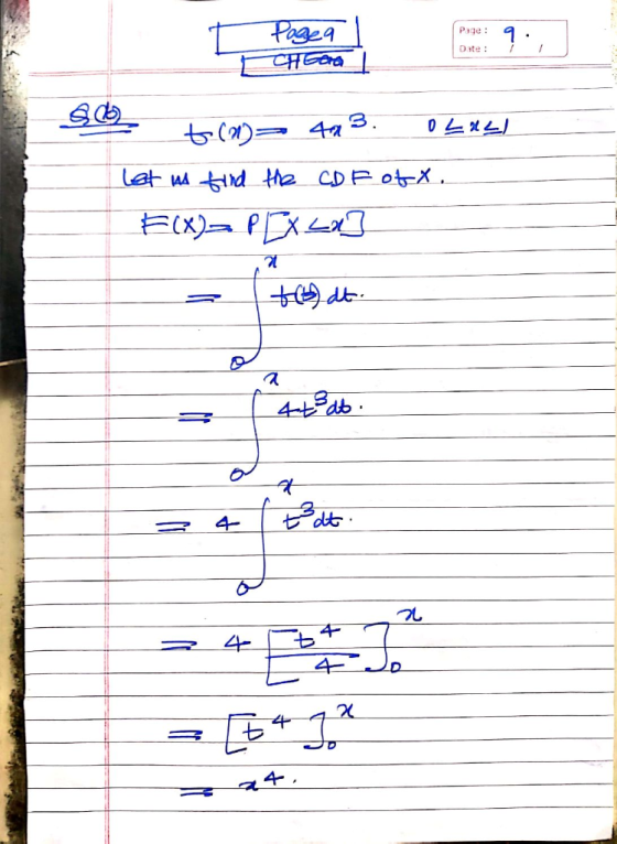 T Page Chara 1 Page : Date: 08 t(2) 403. OLULI let in find the CDF ofx. F(X)= P EX ca] Arpat = 4 ] =