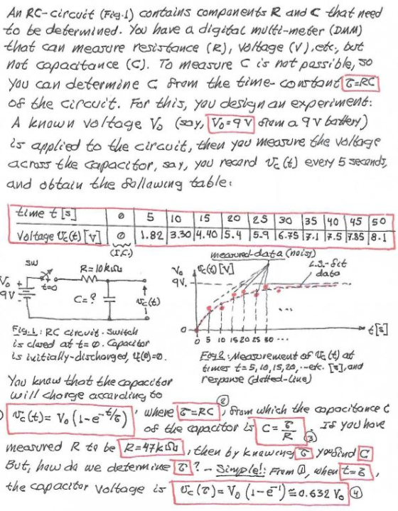 An RC-circuit (Fig.1) contains components R and that need to be determined. You have a digital multi-meter (DMM) that can mea