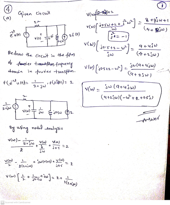 Given circuit venfonsaltz V(w) { vosi vo5wtzt wa] 8 +23w+1 (4+ gjw) w w -26 Cult) + Vlt) 28 (1) mea JOSH Redraw the circuit