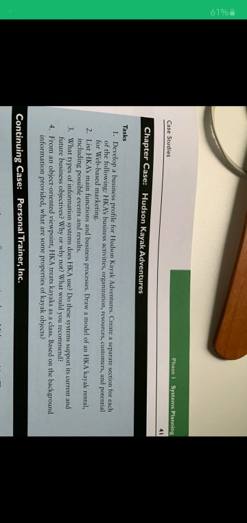 61% Phase 1 Systems Planning Case Studies Chapter Case: Hudson Kayak Adventures Tasks 1. Develop a business profile for Hudso
