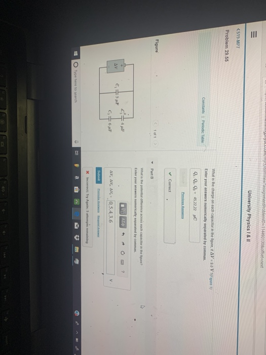yciternViewrassignmentProblemID-1144931 Problem 29.55 What is the charge on each cap actor in the ngure, Δν.90Vnrgure1) Ente