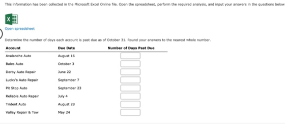 This information has been collected in the Microsoft Excel Online file. Open the spreadsheet, perform the required analysis,