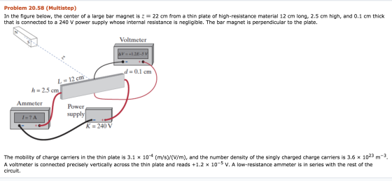 Problem 20.58 (Multistep) In the figure below, the center of a large bar magnet is z = 22 cm from a thin plate of high-resist
