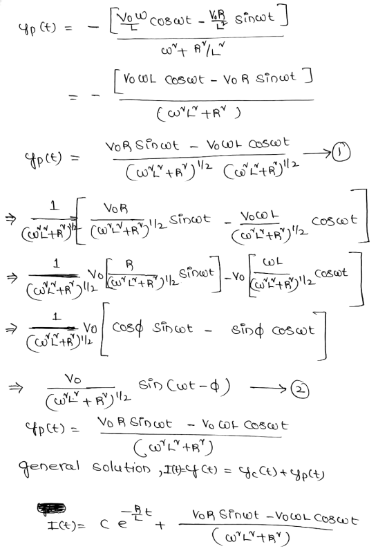 Up (t) = [vow Coswt - Voß sinwt cort A/ VO WL Coswt - Vo R sinwt ] conftar , JPCE) - VORSinot VO WL Coswt (WN+R)l2 Carthylla