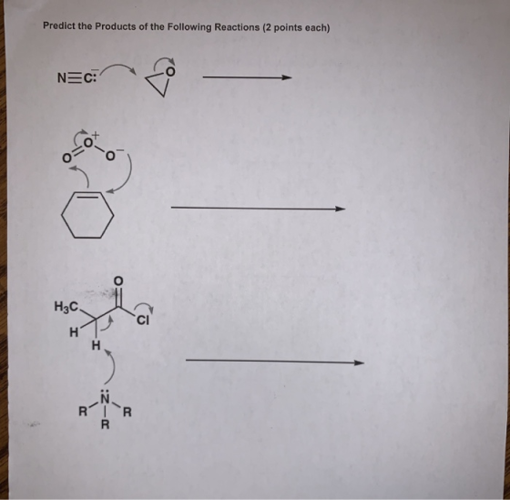 Predict the Products of the following Reactions (2 points each) N=C: RTR