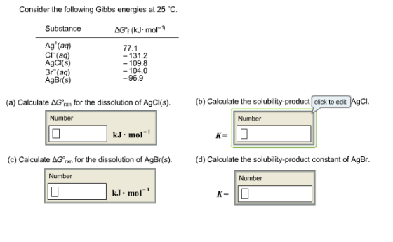 Image for Consider the following Gibbs energies at 25 degree C. (a) Calculate Delta G degree rxn for the dissolution o