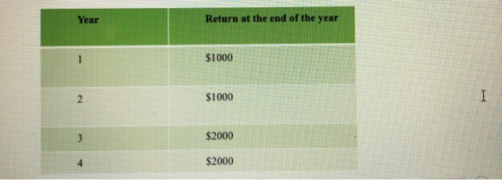 Year Return at the end of the year $1000 $1000 $2000 $2000