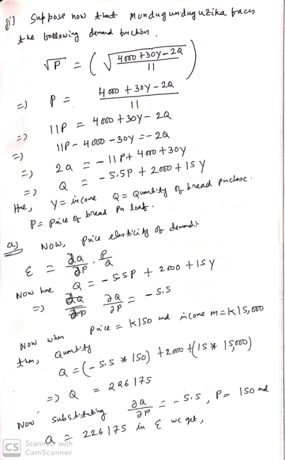 i suppose how that mundug unduguzika faces the following demand function ro=(5 4000 + 30y-29 ) 4000 H307-2Q 2) P = 4 od +30y