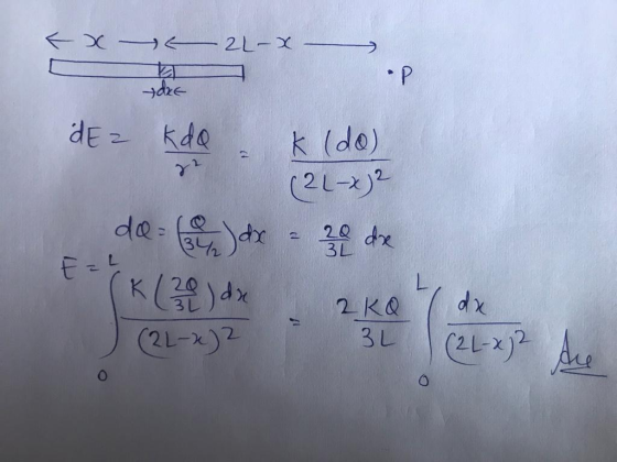 < 2L-X. X c k RE dE= kdo k (do) (2x)2 de ce dx = 20 de - (K ( 20 ) dx ako (21-22 3L (22-x)2 de