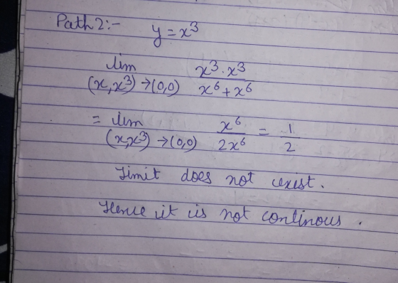 Path 2:- x3 = و lim (3) 200) 26 +26 3.3 - um 6 لا | 226 (ره ) (ره) 2. Timit does not exist. Hence it is not continous
