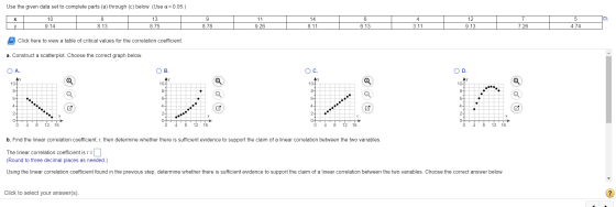 Use the given data set to complete parts (a) through (c) below. (Use a = 0.05.) X 8 10 9.14 13 8.75 9 8.78 11 9.26 14 8.11 6